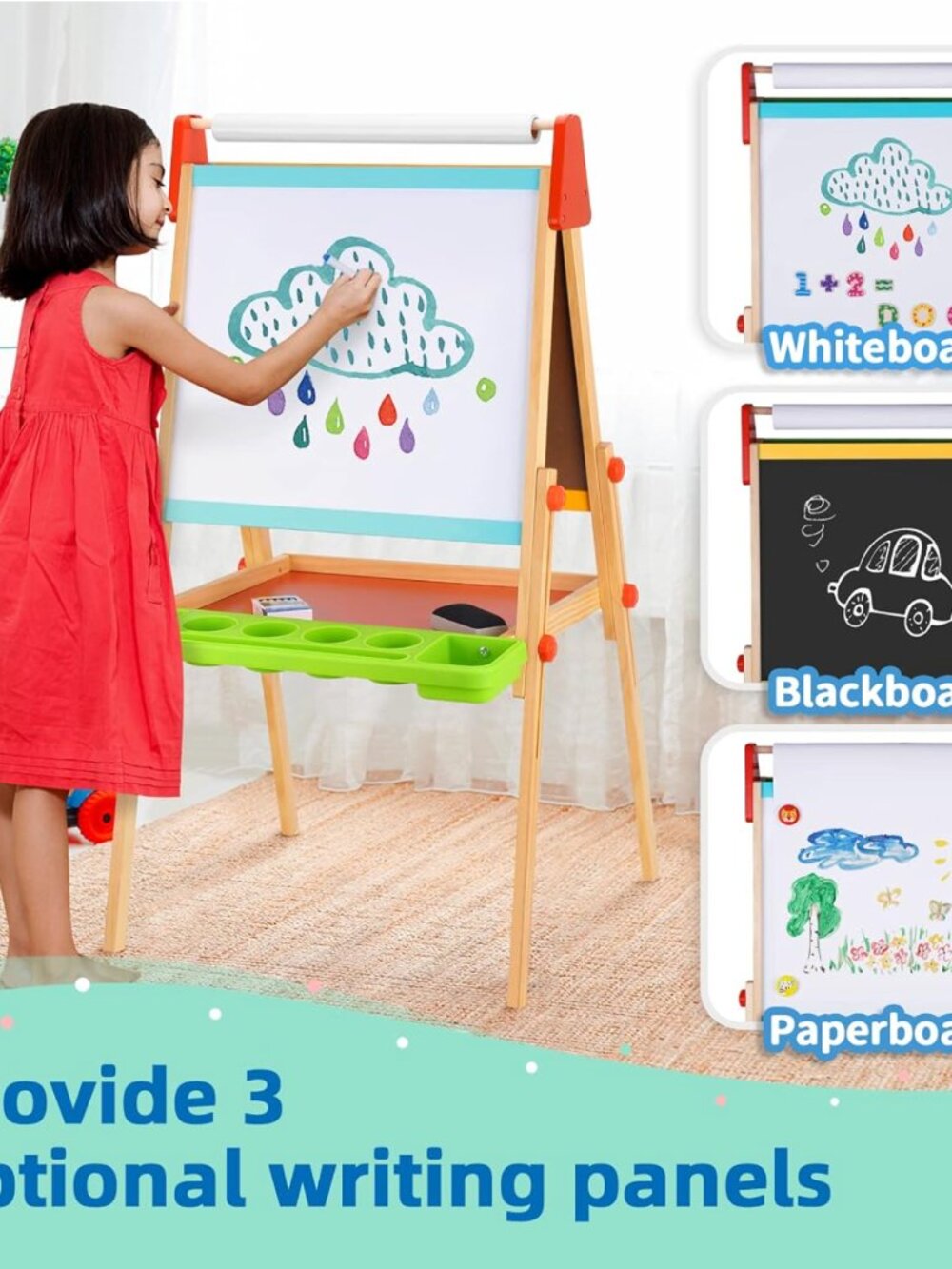 Large Magnetic Drawing Board, Montessori Double-Sided Easel Toy - Picture 11 of 14